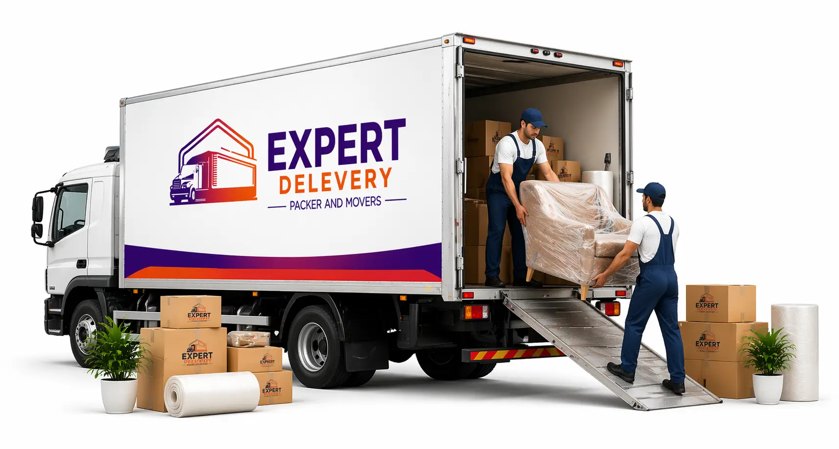 Commercial moving truck being loaded with boxes